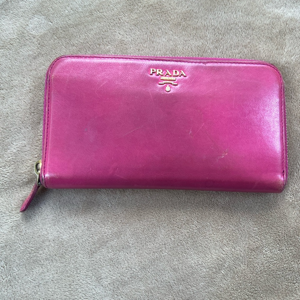 Prada Fuchsia Leather Zip Wallet